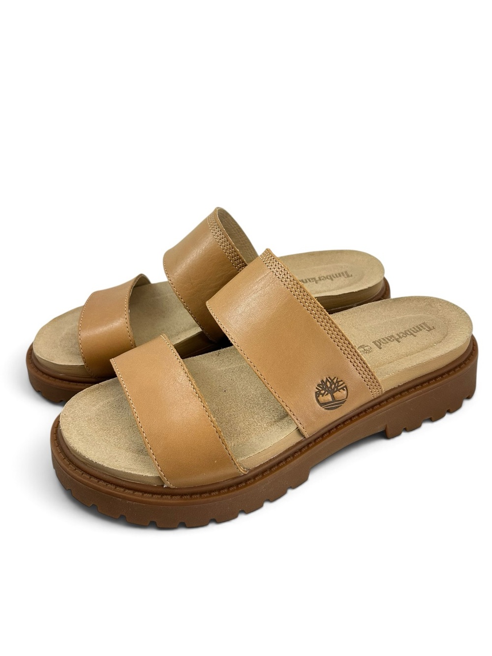 Timberland Clairemont Way Slide Sandal Beige Full Grain Women's Size 8